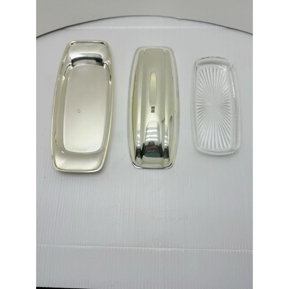 Vintage F.B. Rogers Silver Co. Modernist MCM Silver Plate Butter Dish Modern